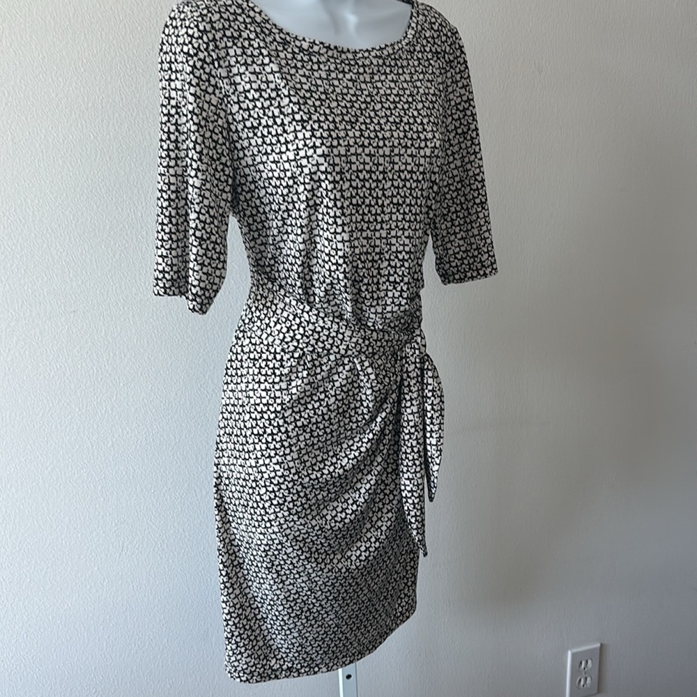 VTG 90s KBS Dress M Side Tie Mod Mini Ruched Stretch Parisian Quiet Luxury Y2K - Picture 13 of 13